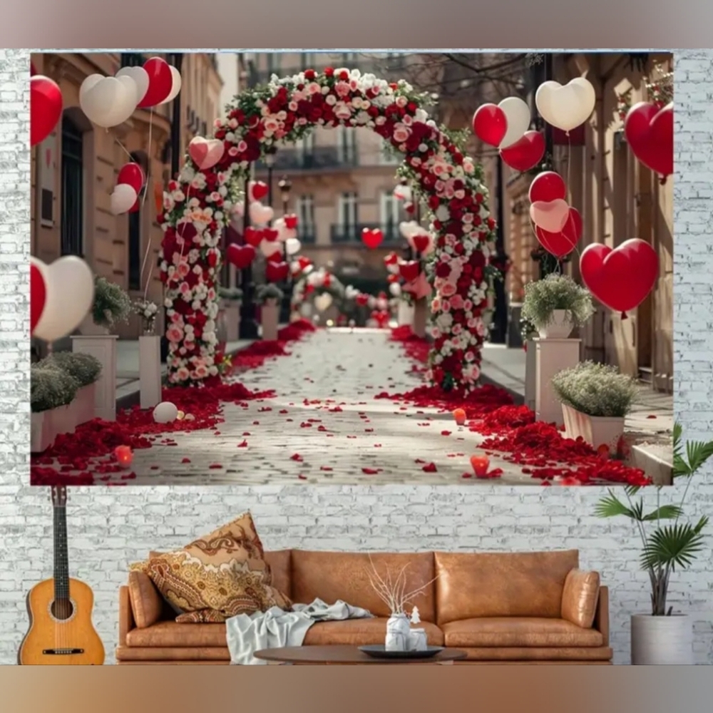 New Red & Pink Flower Love Heart Backdrop/Tapestry V5